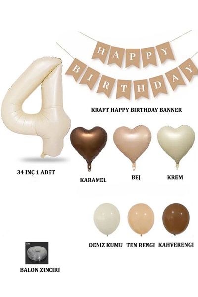 Öz-bal Retro Birthday Set for All Ages; Cream Numeral Foil, Banner, Heart Foil and Latex Balloon