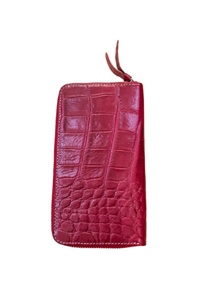 Pinkylola Zipped Model Bordo  Kroko baskılı  Hakiki Deri Kartlık Fermuarlı , ...