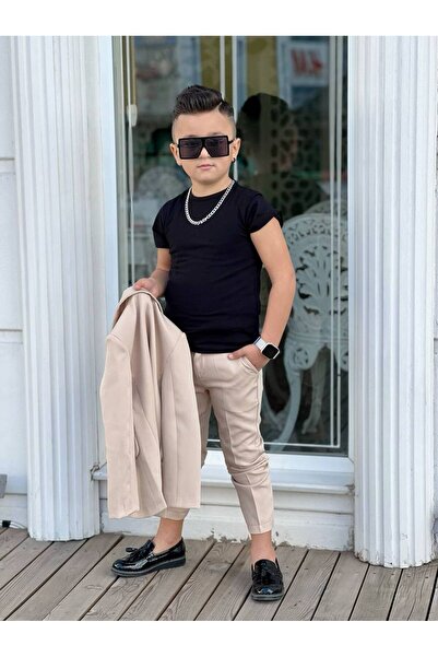 modavals 4 PARÇA 6 DÜĞMELİ CEKETLİ ERKEK ÇOCUK TAKIM ELBİSE - SİYAH TSHIRT