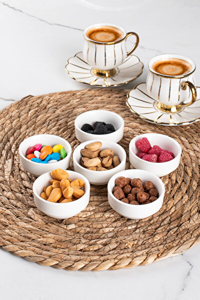 Porsima 15688 Bone Porcelain 6-Piece Bowl Set - Mini Breakfast, Sugar Bowl, Jam Bowl and Sauce Bowl Snack Bowl