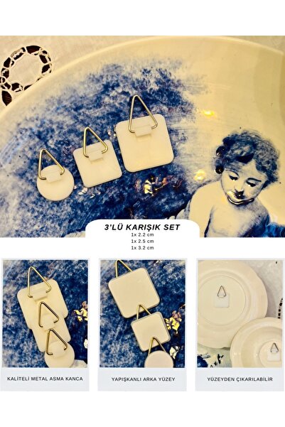 Antique Dream Tabak Asma Aparatı , Yapışkanlı Tabak Asma Kanca Seti 3’lü Karı...