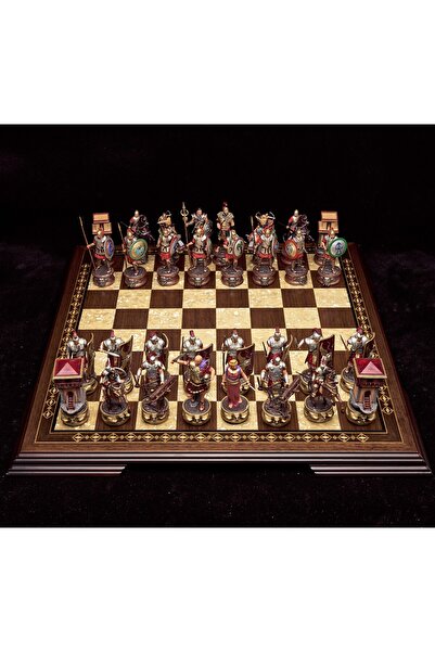 MAGNETDEPO Kartaca vs Roma Temalı Satranç Takımı – Kral 11 cm, Sedefli Ceviz Tahtalı