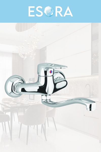 ESORA Chrome Wall Sconce Swivel Spout Kitchen Sink Faucet