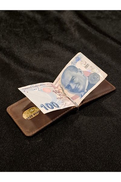 MAT Deri Men's Wallet Genuine Leather Money Clip Wallet & Card Holder Brown Slim Card Holder
