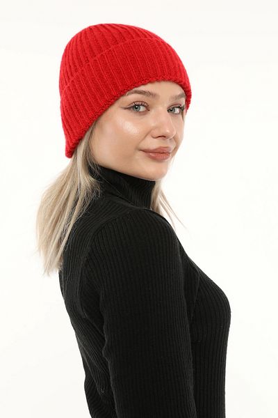 Aghilo Red Women's Winter Ribbed Wool Beret