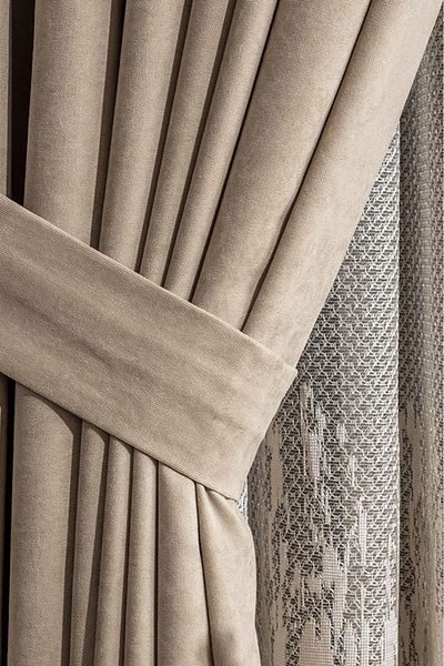 Karesi Beige Extra-forced Pleatless Flat Planting Background Curtain - Single Wing 12490