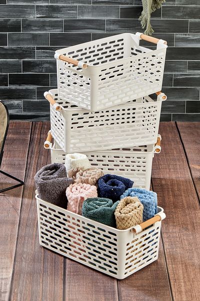 safestore 4 Pieces Multi-Purpose Organizer Basket with Plastic Handles - Closet & Drawer Organizer Basket - White