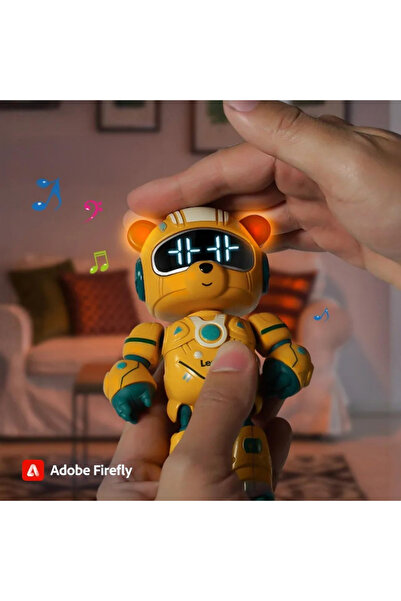Boratila Toys Akıllı Dokunmatik Değişebilen Işıklı Ayı Sesli Alarm Özellikli Uyku Arkadaşı Metal Saat Robot PEMBE