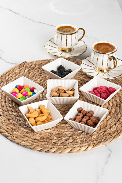 Porsima 15690Bone Porcelain 6-Piece Mini Presentation Bowl Breakfast Sugar Bowl Jam Sauce Bowl Snack Bowl Set 7X7X3Cm