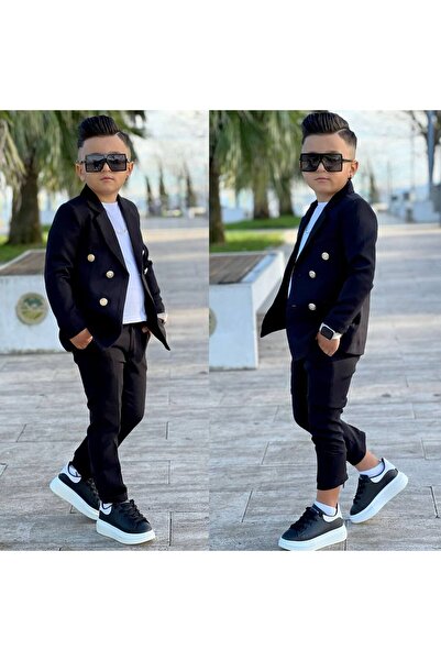 modavals 4 Parça 6 Düğmeli Ceketli Erkek Çocuk Takım Elbise - Beyaz Tshırt