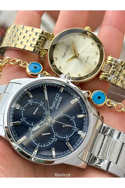 Ferrucci Brand Steel Cord Silver Color Dear Couple Wristwatches Bracelet