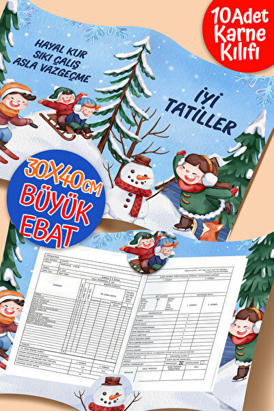 colortouch Kar Temalı A4 Karne Kabı Kılıfı 10 Adet Büyük Ebat 30x40 cm İlkokul Karne Kılıfı Karne Süsleme