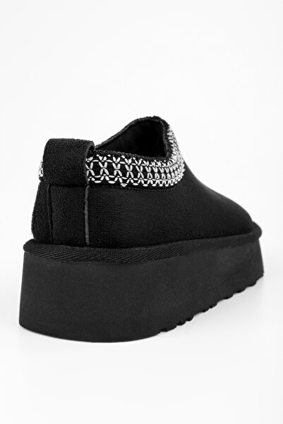 Shoeberry Γυναικείες Uggps Μαύρες Γούνινες Κοντές Σουέντ ίσιες παντόφλες Μαύρο ύφασμα