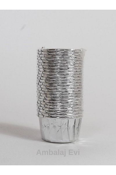 Ambalaj Evi Gray Shiny Silver Color Muffin & Cupcake Mold, 25 Pieces Cake Cup Cup