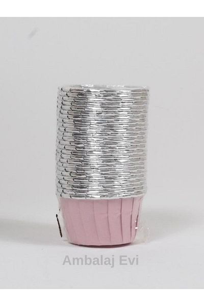 Ambalaj Evi Pink Silver Color Muffin Cupcake Mold Cake Capsule Bride to Be Party 25 Pieces