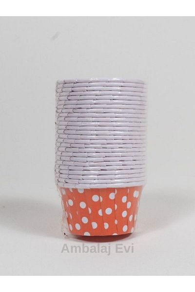 Ambalaj Evi Orange Polka Dot Muffin Mold - Cake Capsule, Bride to Be Party Container