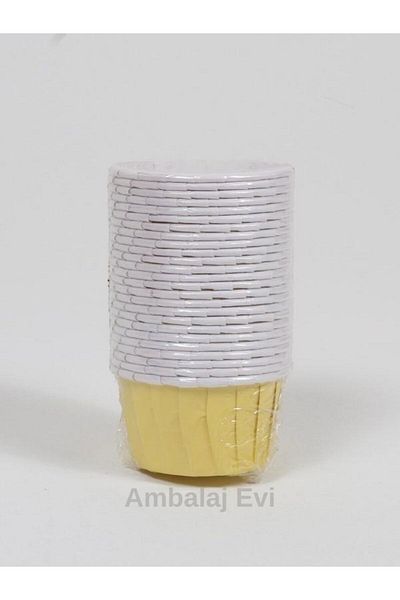 Ambalaj Evi Yellow Inner Surface White Muffin Cupcake Mold 25 Pieces