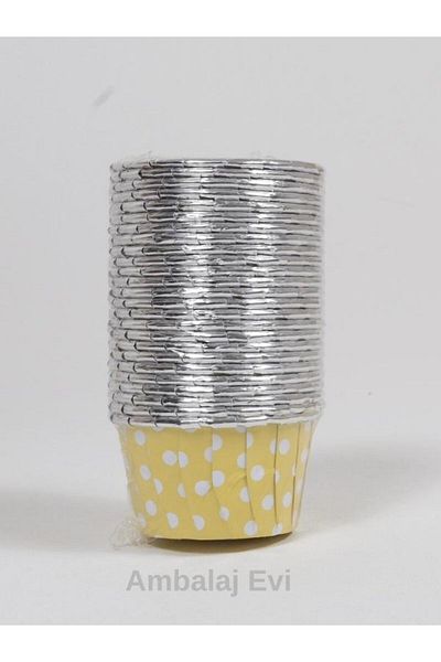 Ambalaj Evi Yellow Inside Silver Polka Dot Muffin Mold 25 Pieces