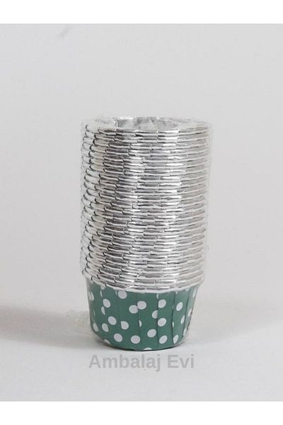 Ambalaj Evi Green Polka Dot Aluminum Muffin Cupcake - Cake Capsule, Bride to Be Party Mold