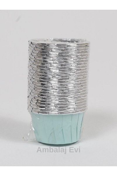 Ambalaj Evi Mint Green Silver Color Muffin Cupcake Mold Cake Capsule Bride to Be Party 25 Pieces