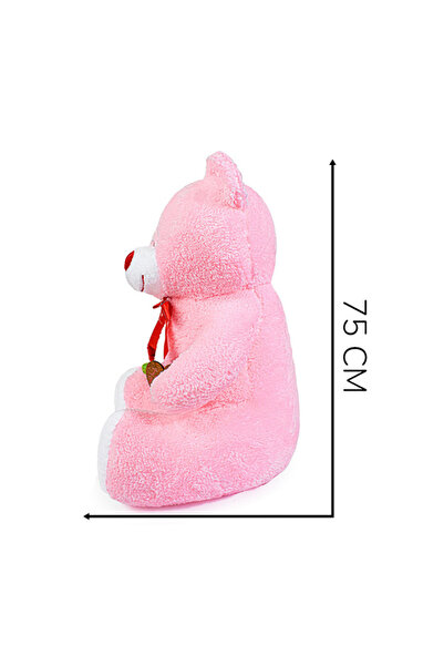 Princess Bear 75 cm Beyaz,Pembe,Kırmızı Peluş Sevgi Ayıcığı - Kırmızı Kalpli ve Gül Detaylı Oyuncak