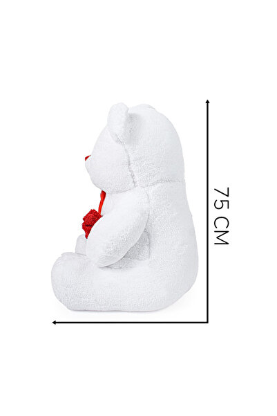 Princess Bear 75 cm Beyaz,Pembe,Kırmızı Peluş Sevgi Ayıcığı - Kırmızı Kalpli ve Gül Detaylı Oyuncak