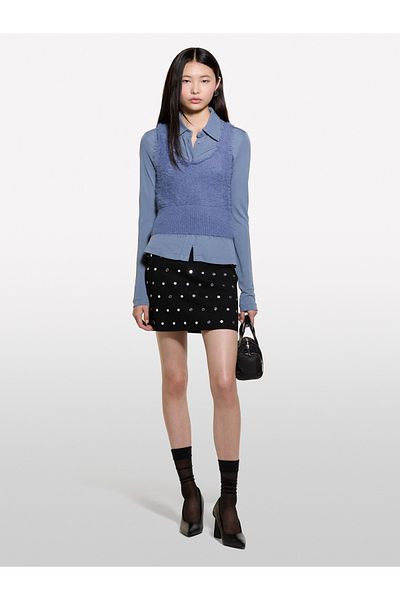 Sisley Top cu bretele cu decolteu în V adânc pentru femei Iron Blue Viscous Blended Slim Fit
