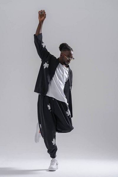 Superbluemexico Men's Baggy Elastic Black Baggy Trousers