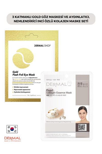 Dermal 3-Layer Gold Eye Mask and Brightening, Moisturizing Pearl Extract Collagen Mask Set