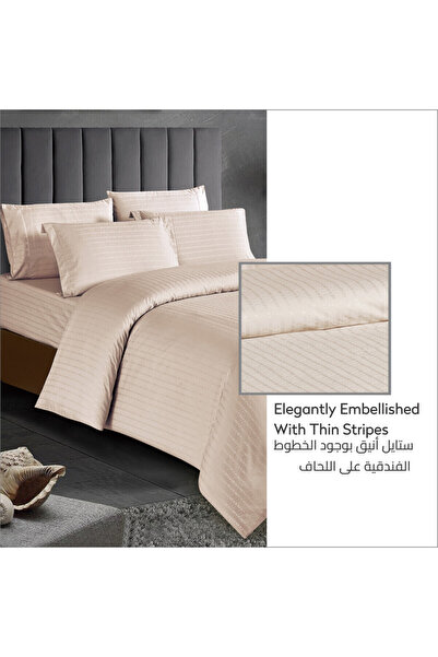 Donetella Variegated Stripes Quilted Bedding Comforter Set, 6 Pcs King Size Fits 240x260 Cms