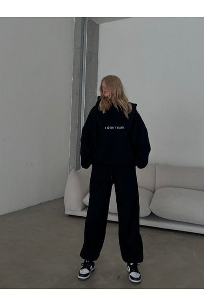 ForOre I DON'T CARE Set de trening cu 3 fire, negru, fără transpirație, cu șardon