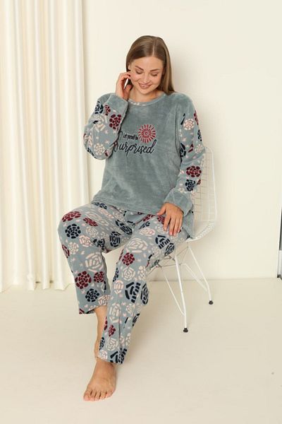 dealp Women's Winter Plus Size Fleece Plush Pajamas Set