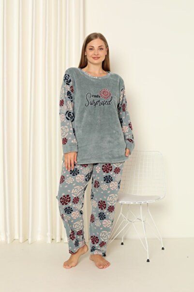 dealp Women's Winter Plus Size Fleece Plush Pajamas Set