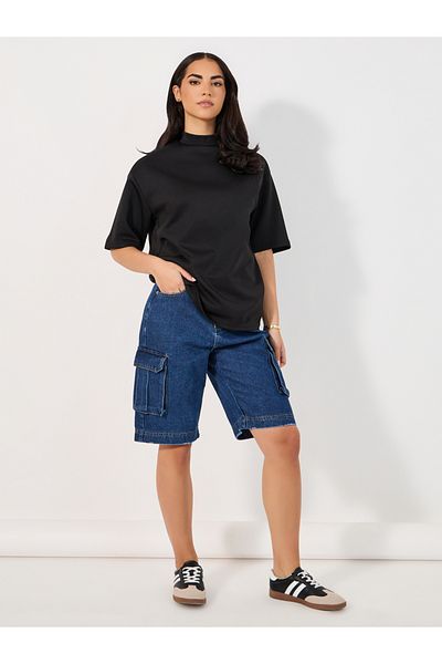 Styli Relaxed Fit Denim Cargo Shorts
