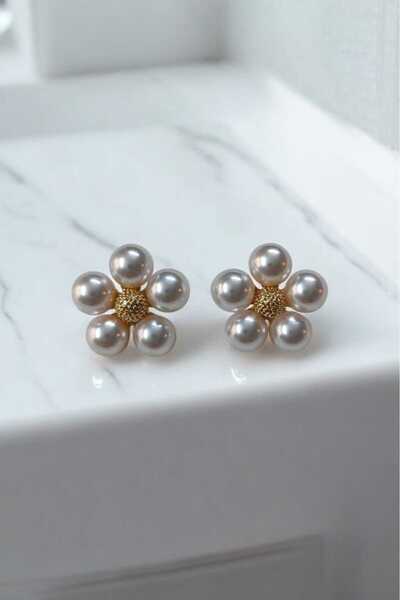 KYOLA DESİGN Daisy Gold Earrings with 5 Pearls