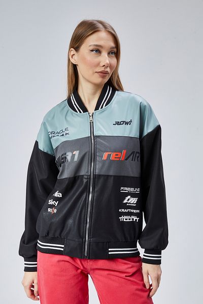 CHOS7N Women's Oversize Printed Biker Racer Coat College Jacket