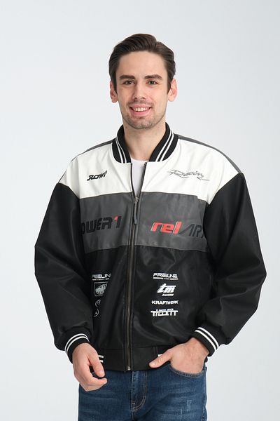 CHOS7N Men's Oversize Printed Biker Racer Coat College Jacket
