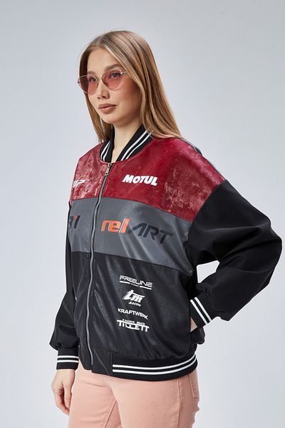 CHOS7N Women's Oversize Printed Biker Racer Coat College Jacket