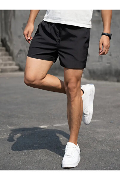 CAONNES Μαύρο μονόχρωμο καλοκαιρινό καθημερινό σορτς ανθεκτικό στον ιδρώτα