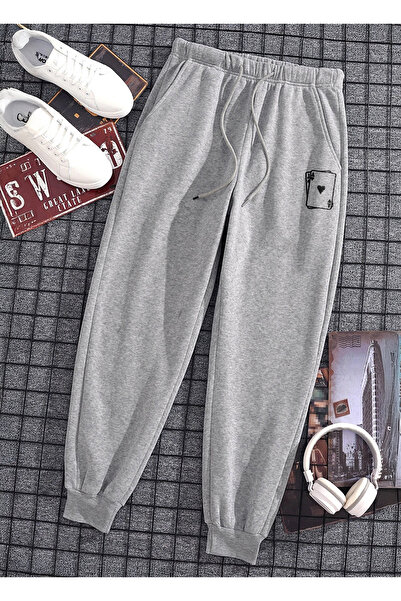 De Carte Kart Baskılı Relax Fit Mevsimlik Kadın-Erkek Örme Eşofman Altı