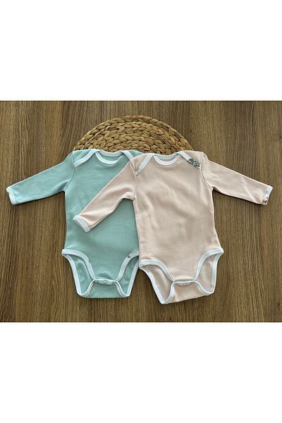 Calico Powder Pink & Mint Green Organic Long Sleeve 2-Piece Bodysuit / Bodysuit Set