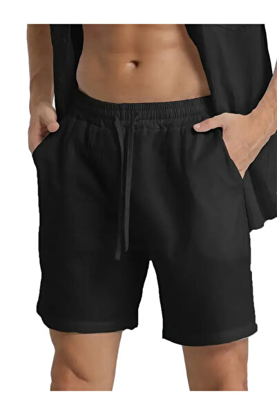 CAONNES Μαύρο μονόχρωμο καλοκαιρινό καθημερινό σορτς ανθεκτικό στον ιδρώτα