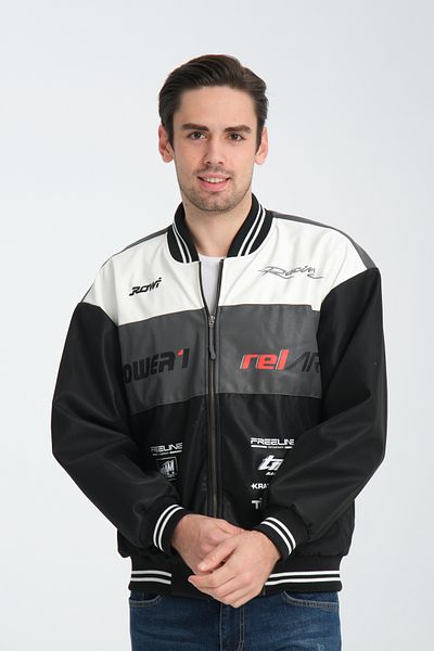 CHOS7N Men's Oversize Printed Biker Racer Coat College Jacket