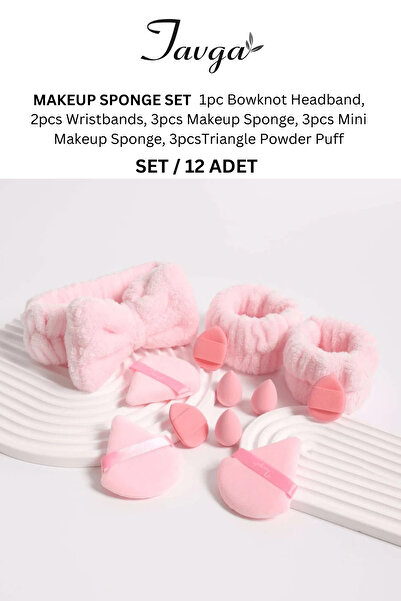TAVGA Baby Pink Renk Kutulu 12 Parça Mix Makyaj Süngeri Seti