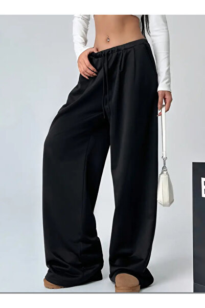 yx yustex sport Γυναικείο μαύρο casual παντελόνι φόρμας με φαρδιά μπατζάκια κ...