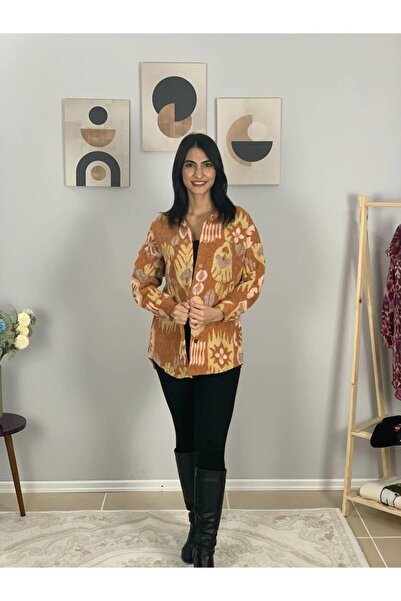 YusGos Women's Single Pocket Print Thick Lumberjack Jacket Shirt (Tile)