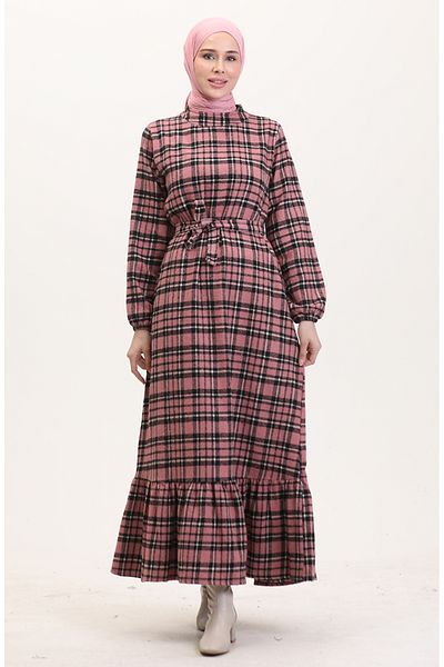 sefamerve Drevorubačské šaty Dusty Rose – s páskem, Model 0561-02