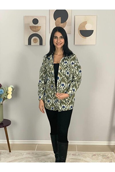 YusGos Women's Single Pocket Print Thick Lumberjack Jacket Shirt (Green-Navy)