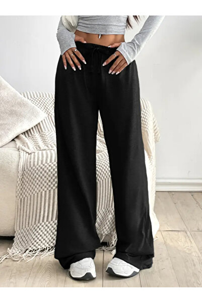 yx yustex sport Γυναικείο μαύρο casual παντελόνι φόρμας με φαρδιά μπατζάκια κ...