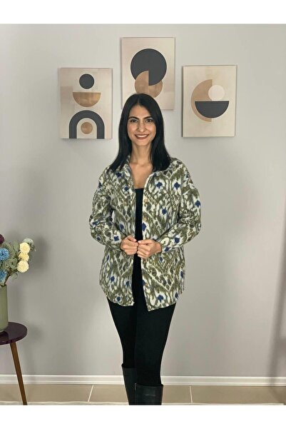 YusGos Women's Single Pocket Print Thick Lumberjack Jacket Shirt (Green-Navy)